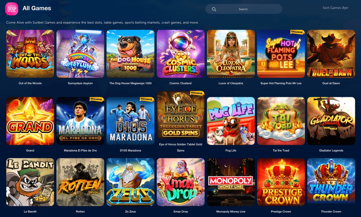 Slots available to play on SunBet Casino in South Africa